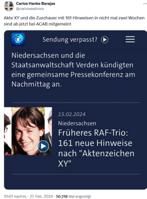 Screenshot 2024-03-01 at 08-24-16 (2) Carlos Hanke Barajas auf X „Akte XY und die Zuschauer mit 161 Hinweisen in nicht mal zwei Wochen sind ab jetzt bei ACAB mitgemeint https __t.co_J8KAJ0Xlq3“ _ X.png